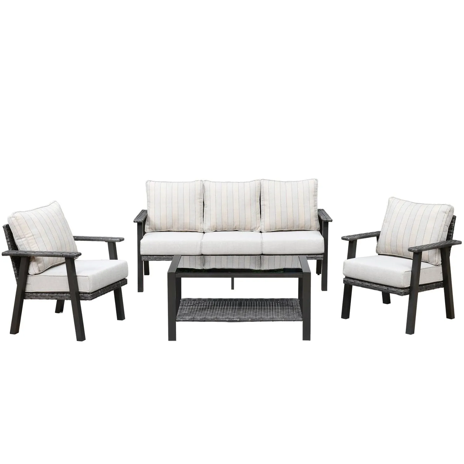 Ovios Patio Conversation Set 5 Person Seating with Table, 5'' Cushion, Olefin Fabric