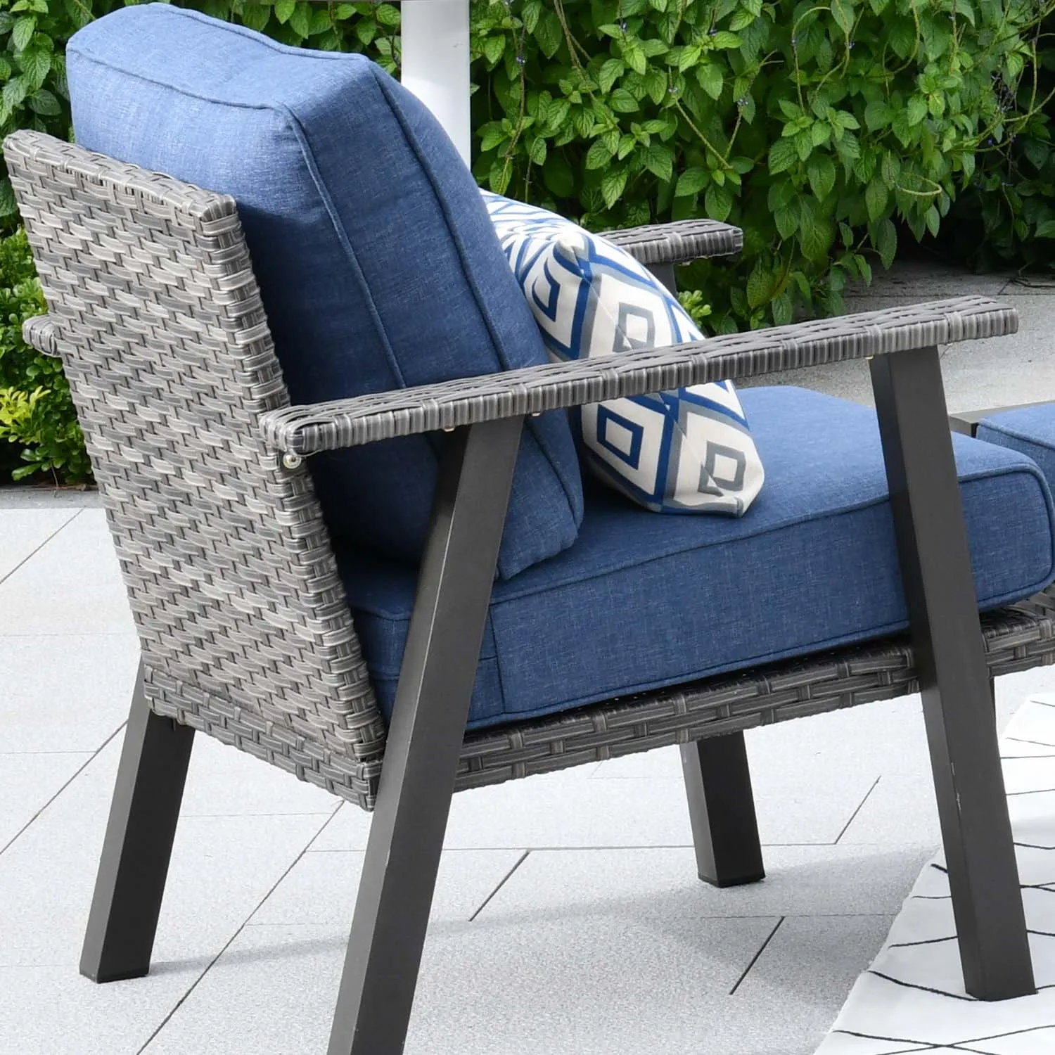 Ovios Patio Conversation Set 5 Piece with 2 Ottoman and 5'' Cushion, Olefin Fabric