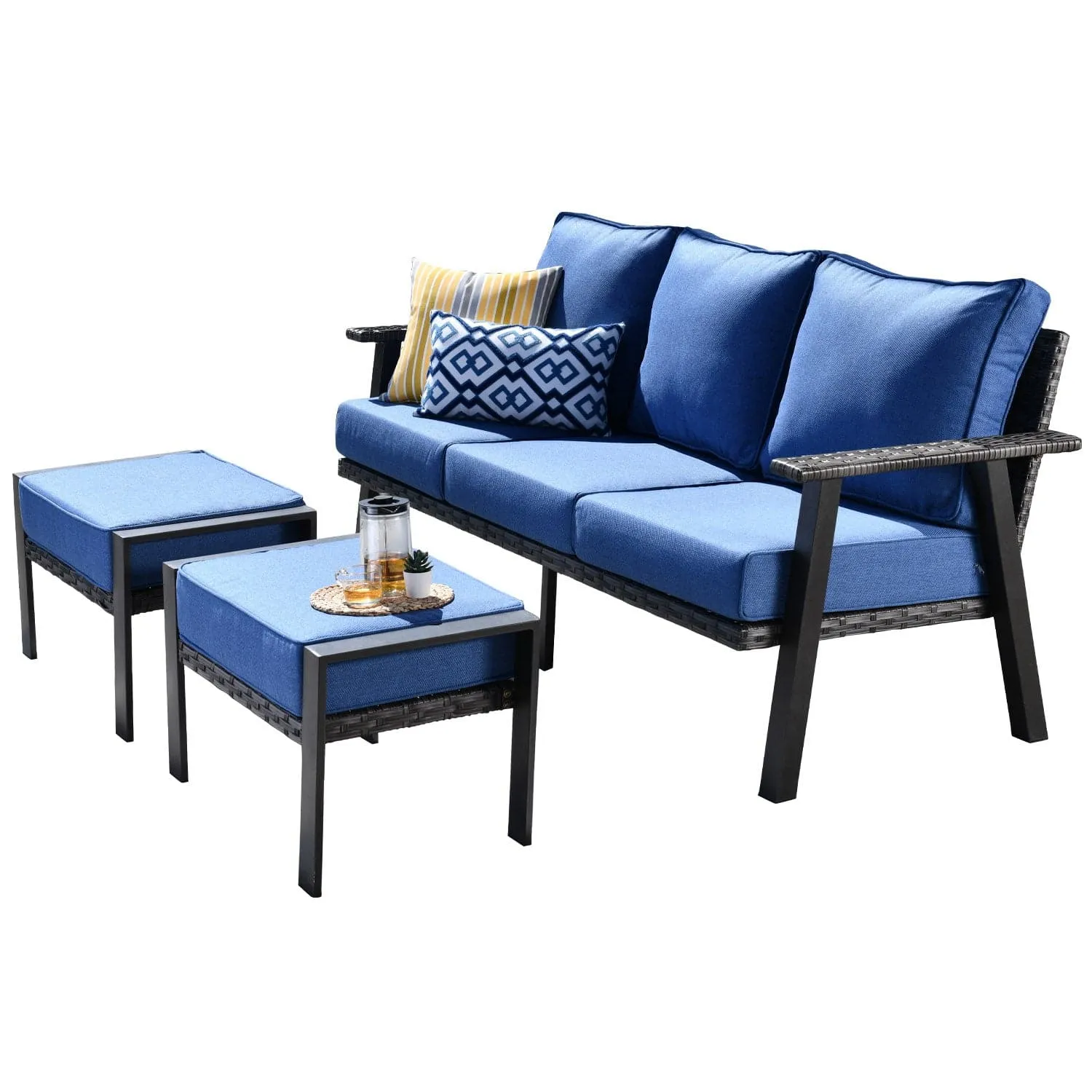 Ovios Patio Conversation Set 5 Piece with 2 Ottoman and 5'' Cushion, Olefin Fabric