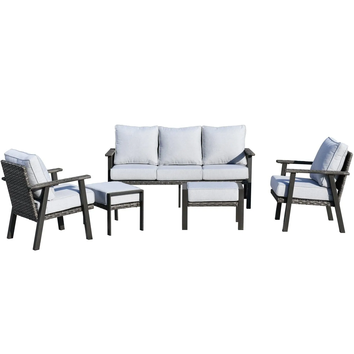 Ovios Patio Conversation Set 5 Piece with 2 Ottoman and 5'' Cushion, Olefin Fabric