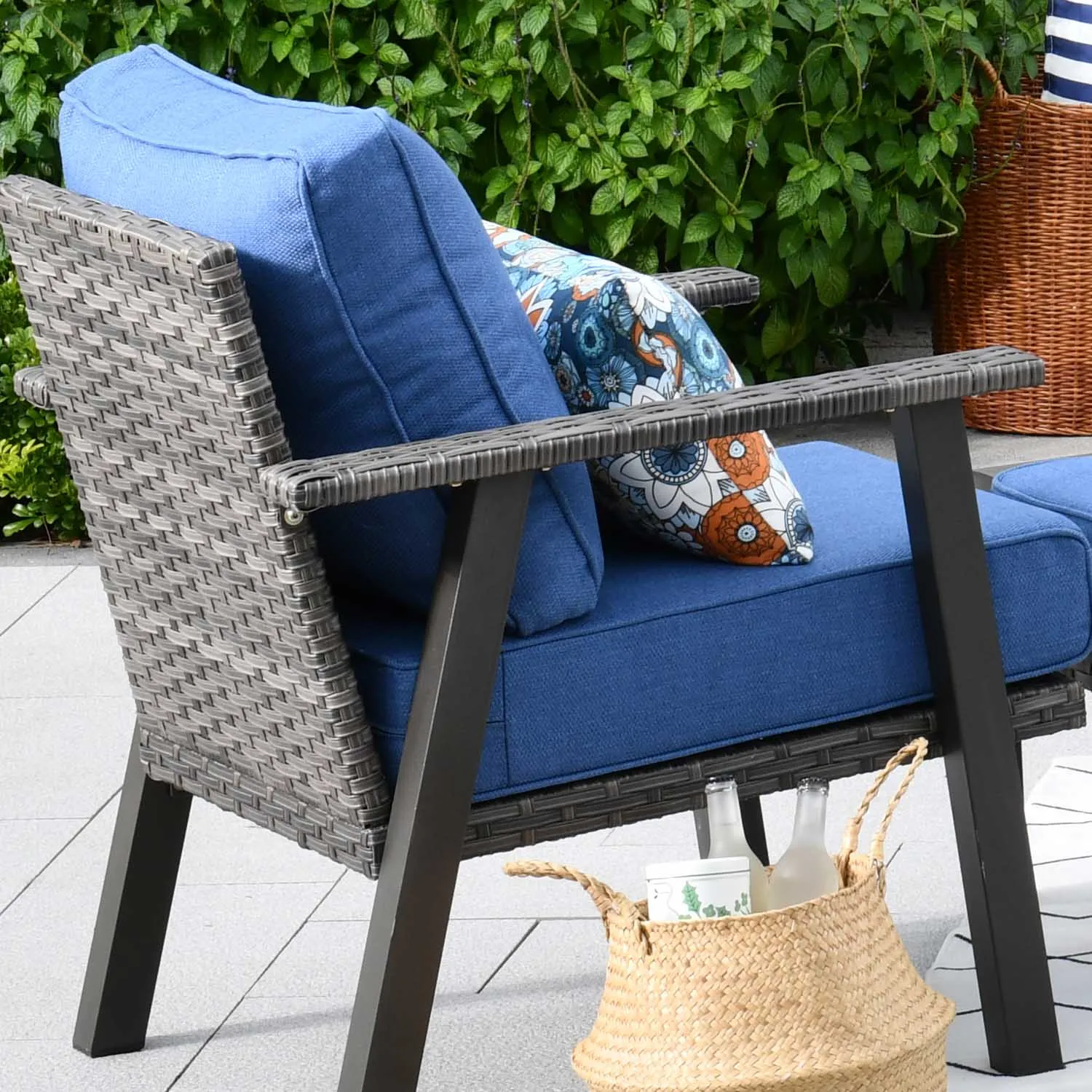 Ovios Patio Conversation Set 5 Piece with 2 Ottoman and 5'' Cushion, Olefin Fabric