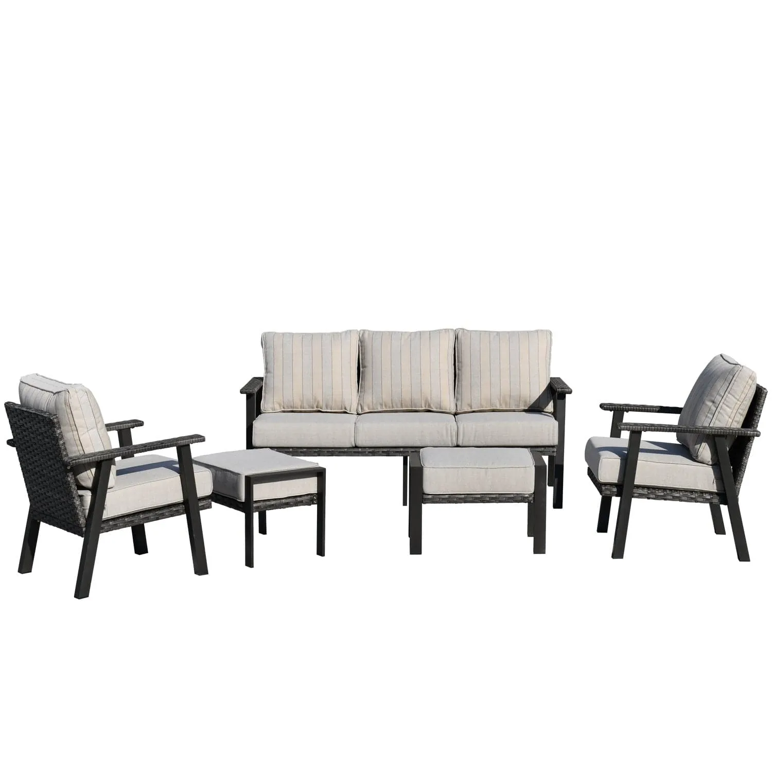 Ovios Patio Conversation Set 5 Piece with 2 Ottoman and 5'' Cushion, Olefin Fabric