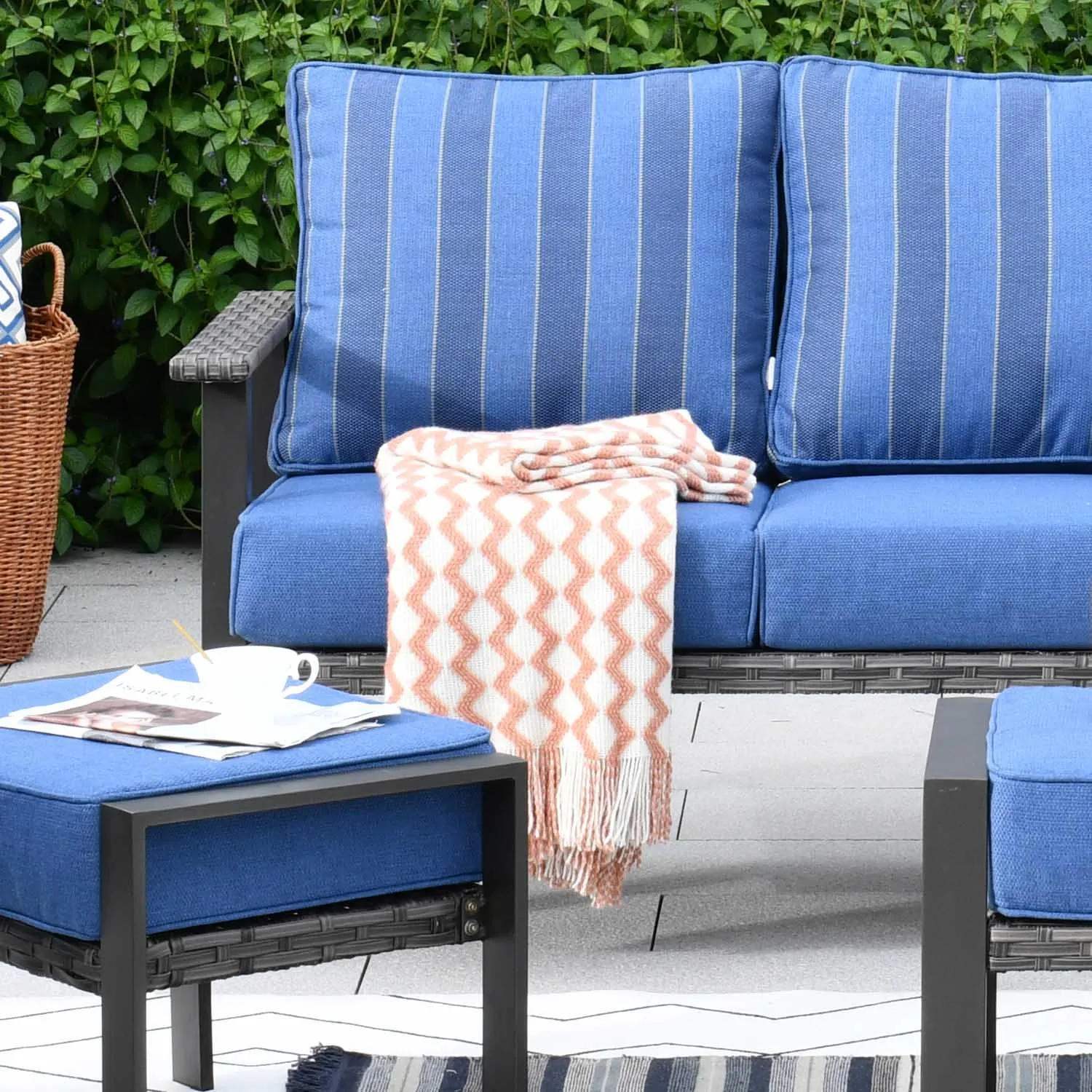 Ovios Patio Conversation Set 5 Piece with 2 Ottoman and 5'' Cushion, Olefin Fabric