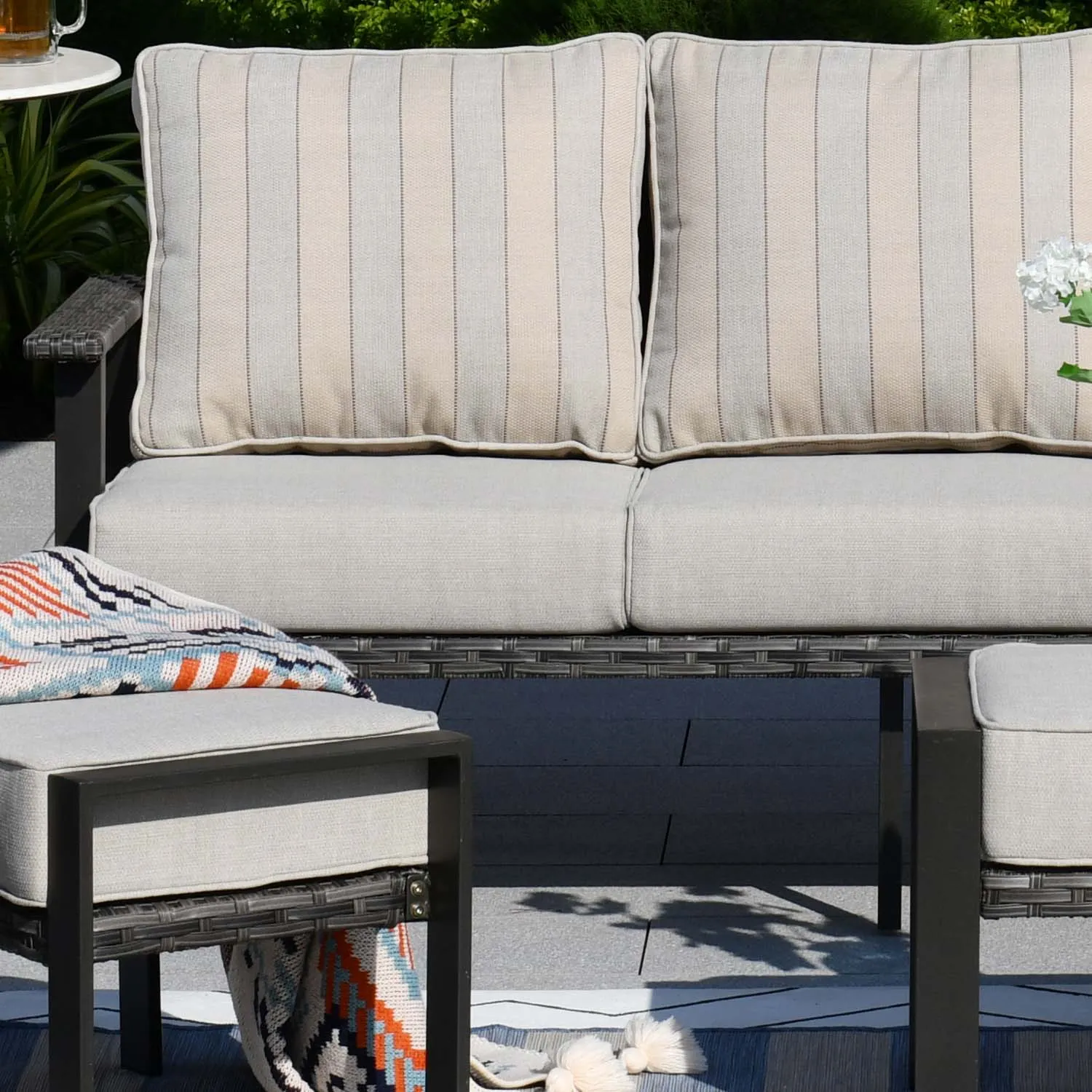 Ovios Patio Conversation Set 5 Piece with 2 Ottoman and 5'' Cushion, Olefin Fabric