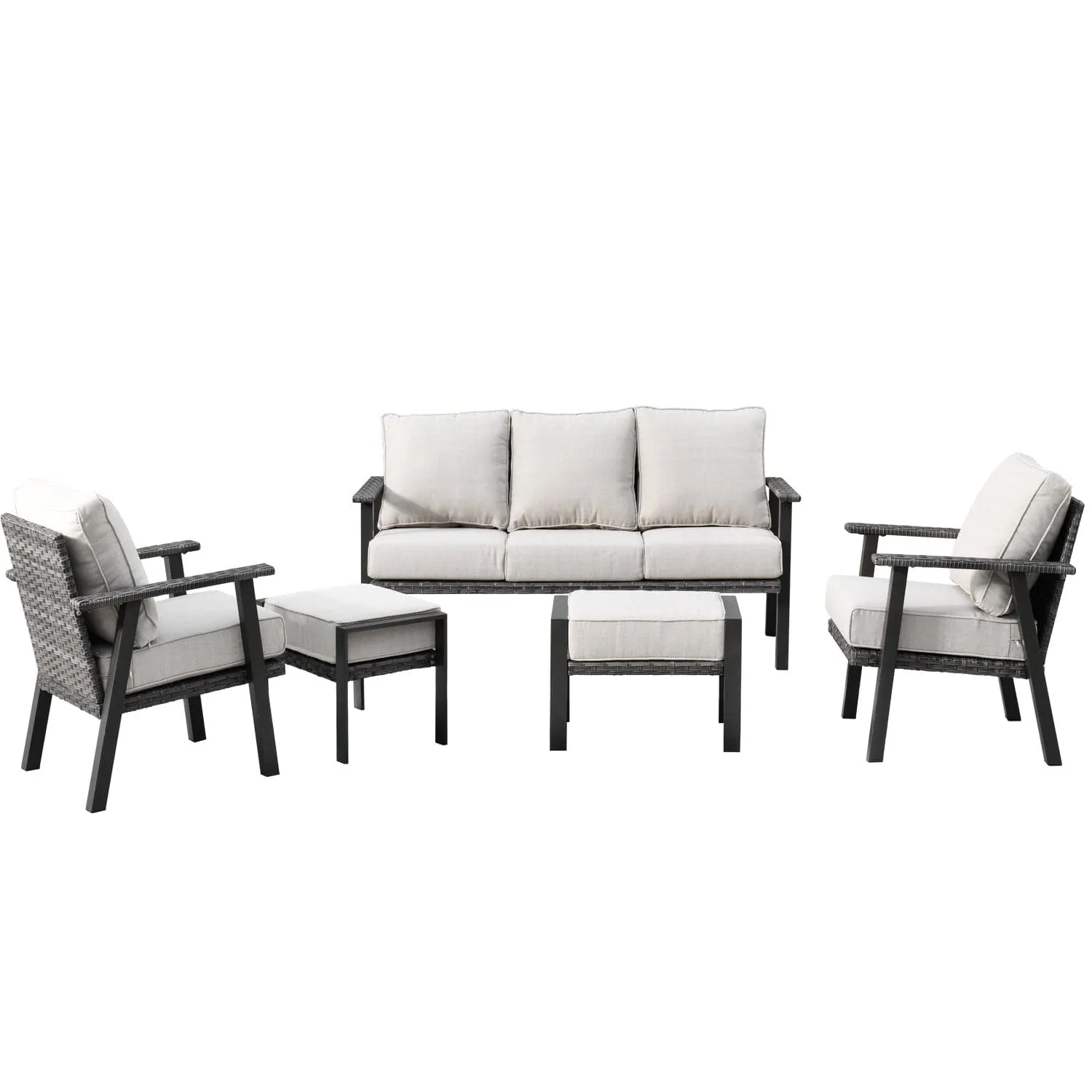 Ovios Patio Conversation Set 5 Piece with 2 Ottoman and 5'' Cushion, Olefin Fabric