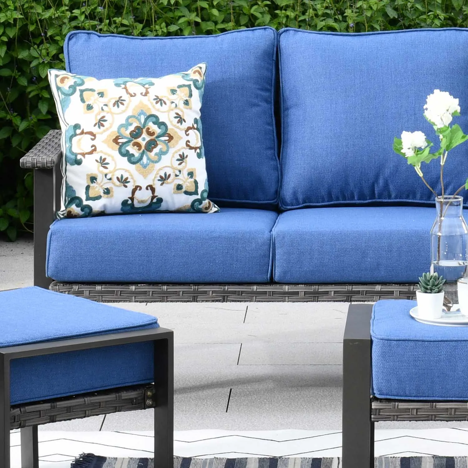 Ovios Patio Conversation Set 5 Piece with 2 Ottoman and 5'' Cushion, Olefin Fabric