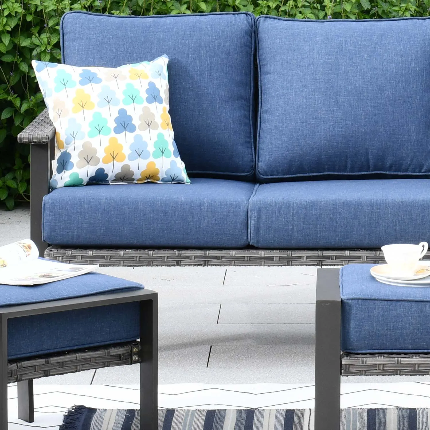 Ovios Patio Conversation Set 5 Piece with 2 Ottoman and 5'' Cushion, Olefin Fabric