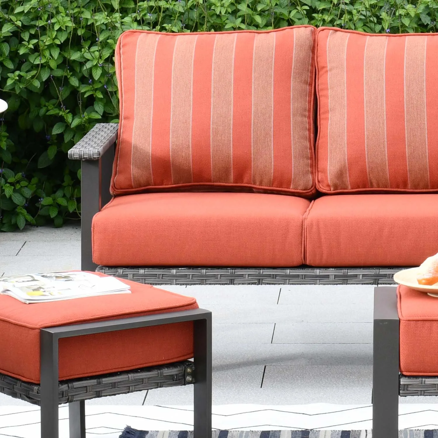 Ovios Patio Conversation Set 5 Piece with 2 Ottoman and 5'' Cushion, Olefin Fabric