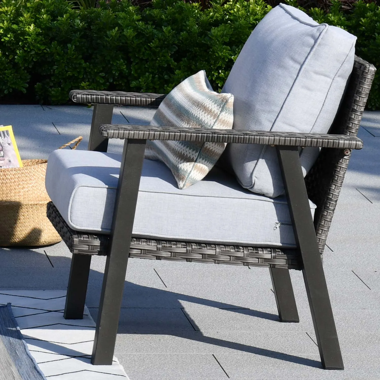 Ovios Patio Conversation Set 5 Piece with 2 Ottoman and 5'' Cushion, Olefin Fabric