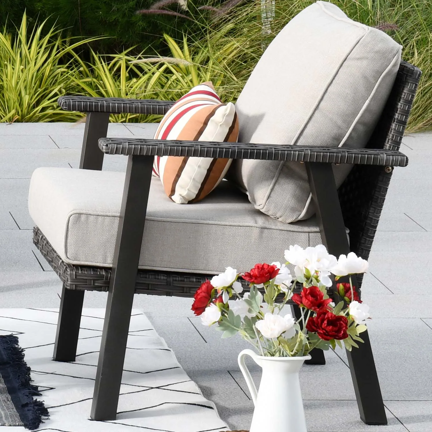 Ovios Patio Conversation Set 5 Piece with 2 Ottoman and 5'' Cushion, Olefin Fabric