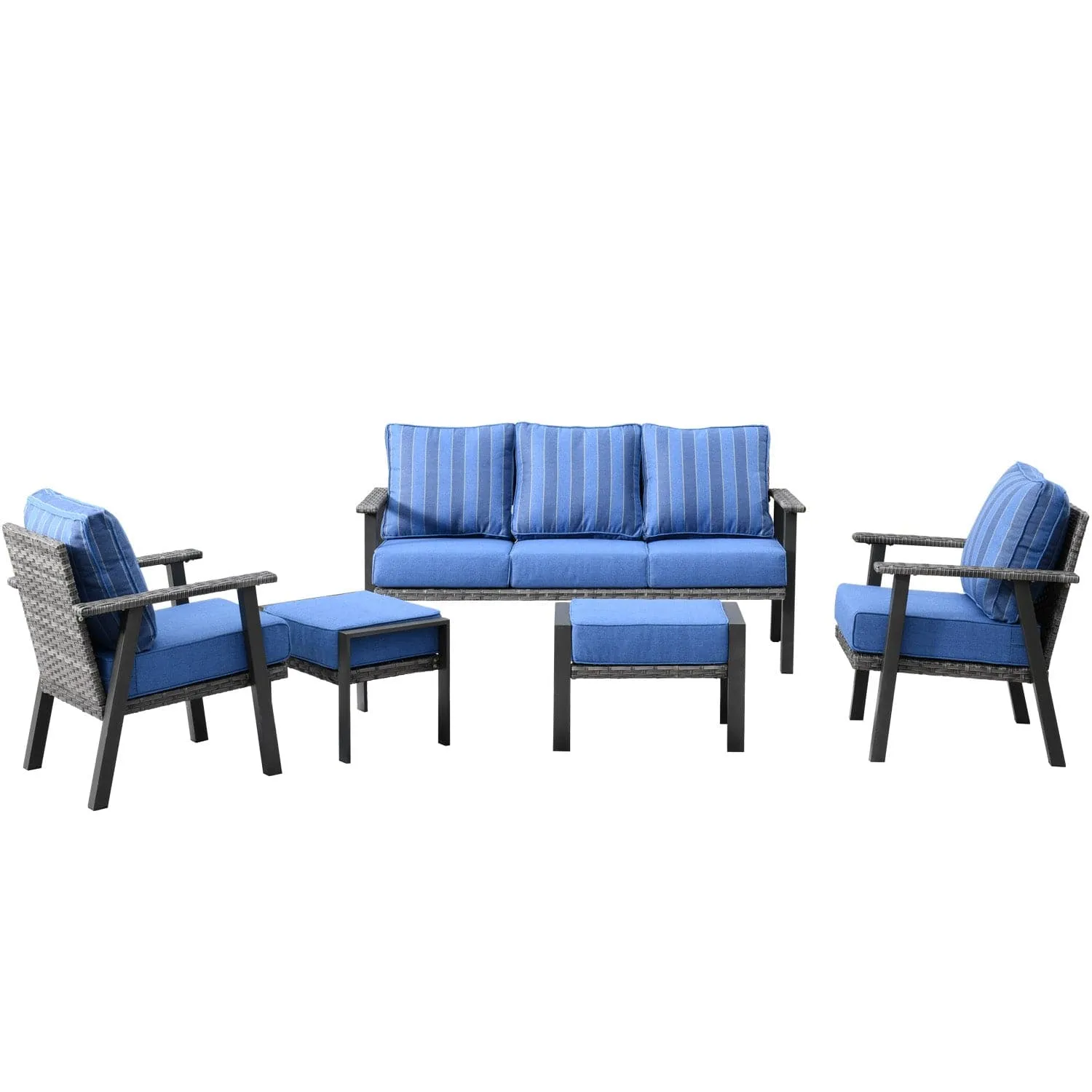 Ovios Patio Conversation Set 5 Piece with 2 Ottoman and 5'' Cushion, Olefin Fabric