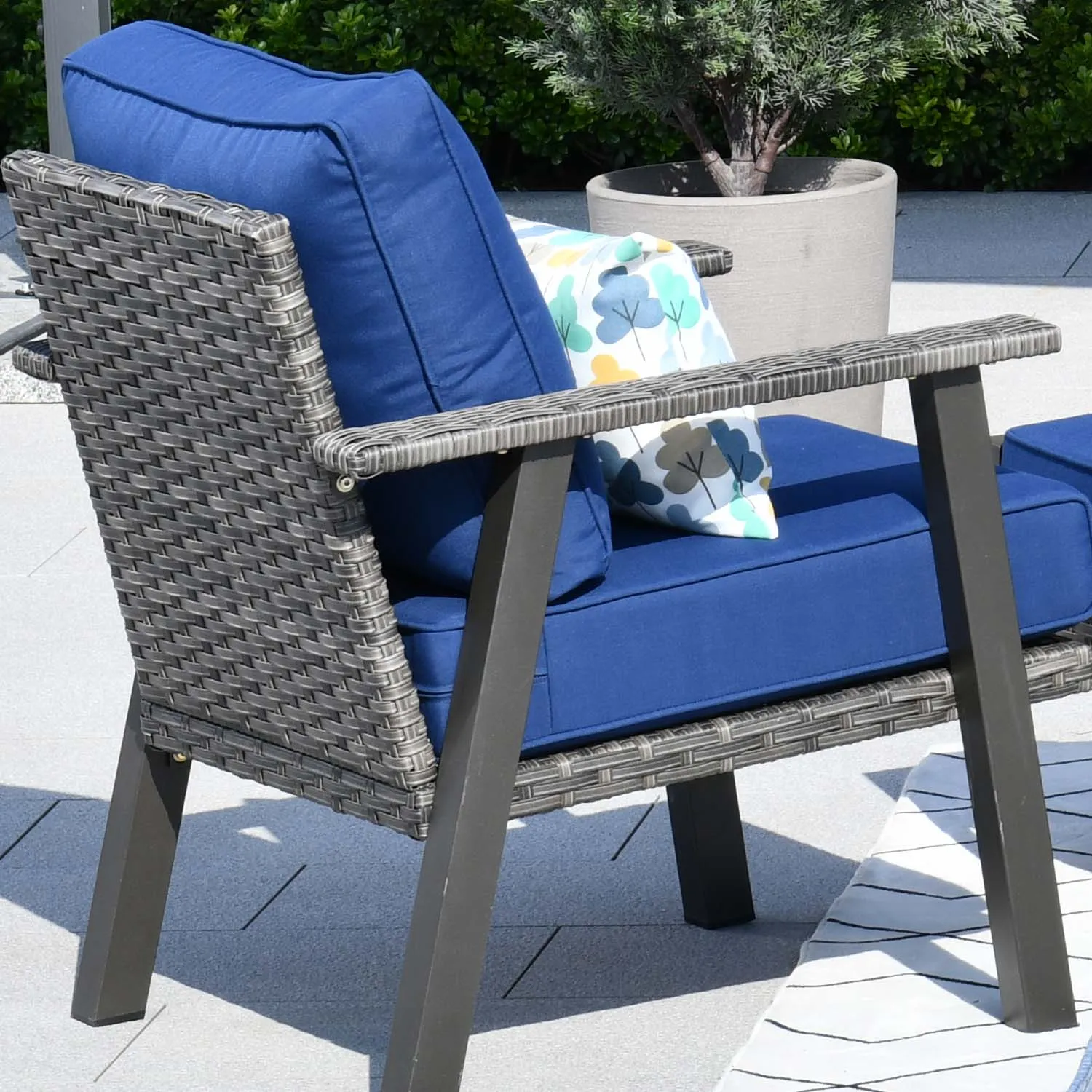 Ovios Patio Conversation Set 5 Piece with 2 Ottoman and 5'' Cushion, Olefin Fabric