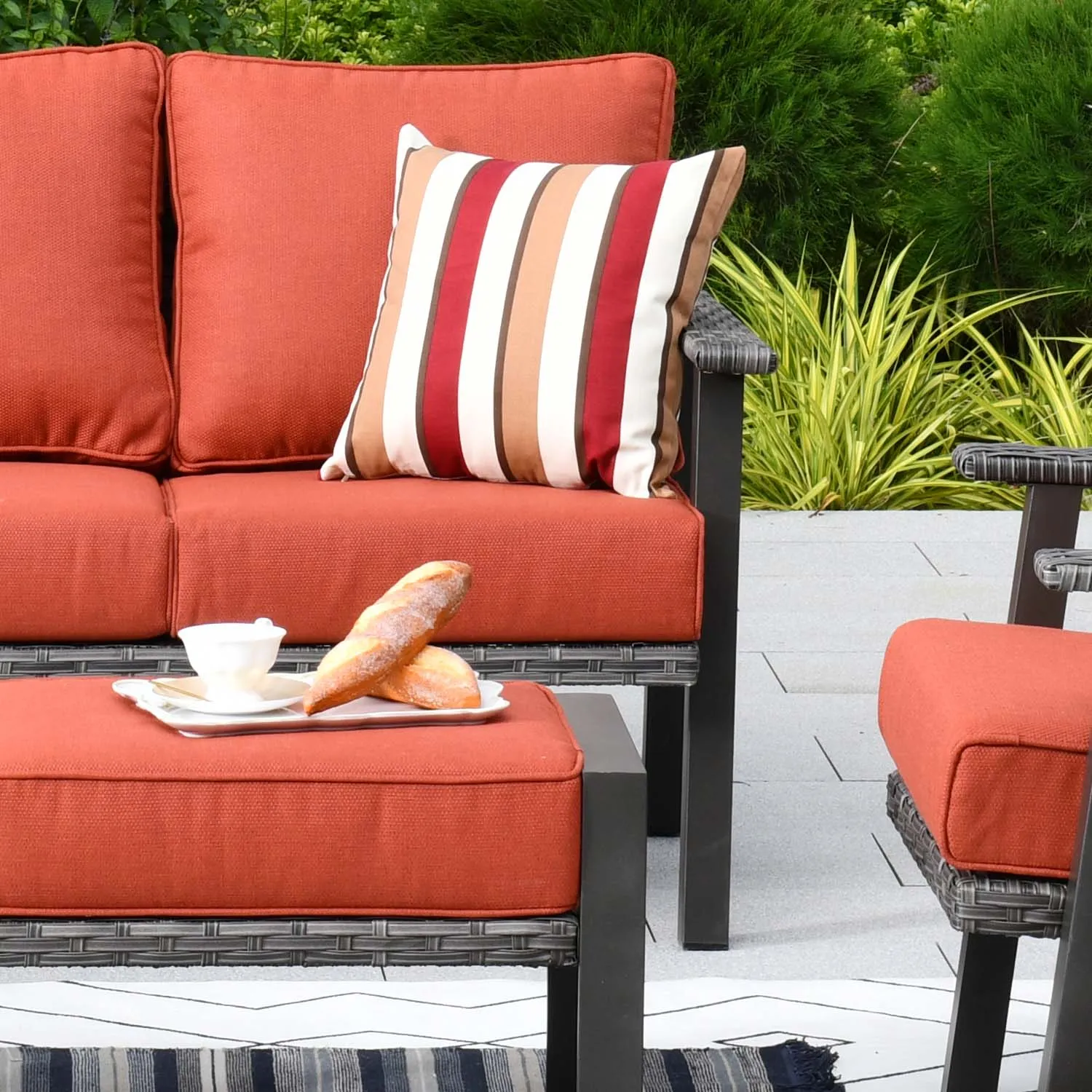 Ovios Patio Conversation Set 5 Piece with 2 Ottoman and 5'' Cushion, Olefin Fabric