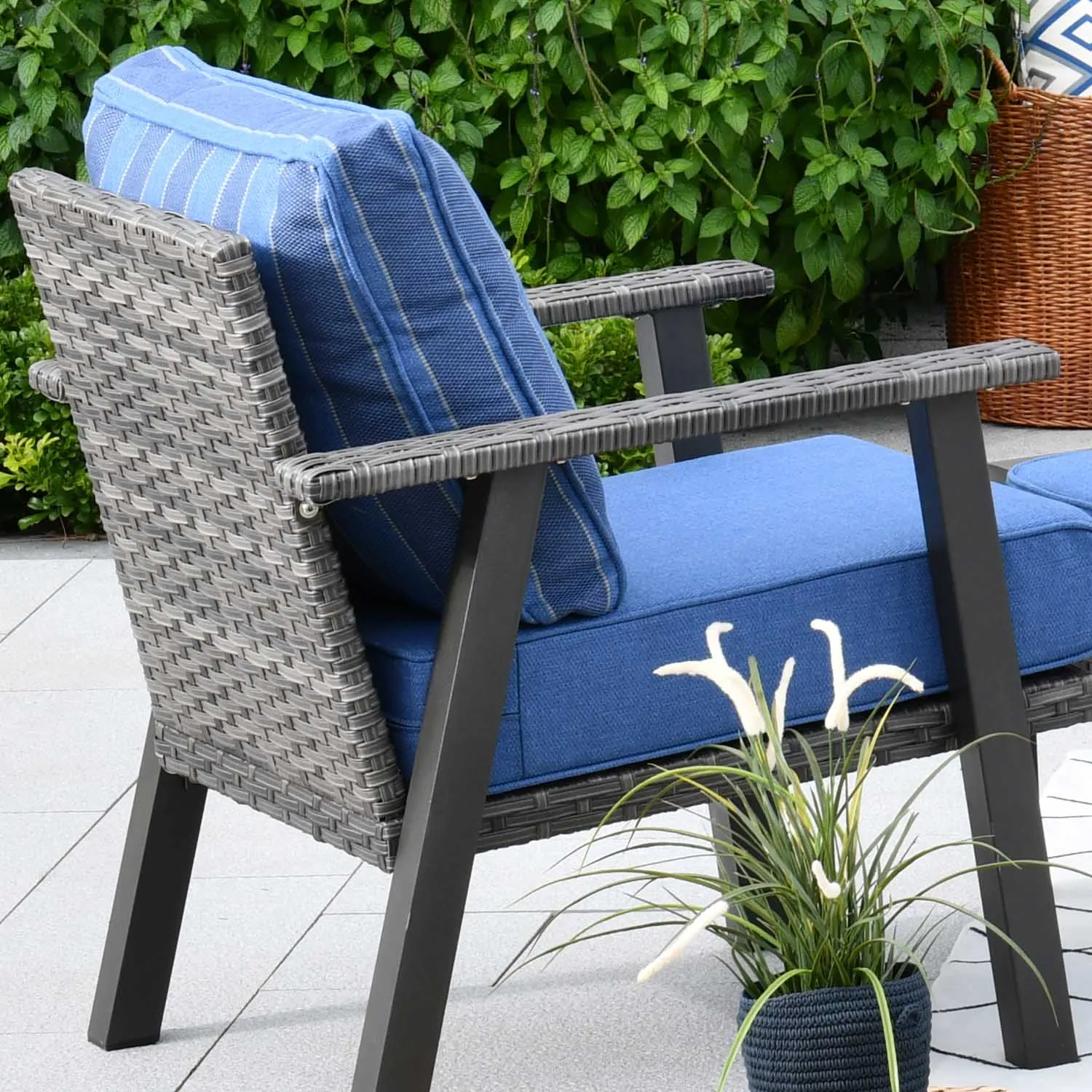 Ovios Patio Conversation Set 5 Piece with 2 Ottoman and 5'' Cushion, Olefin Fabric