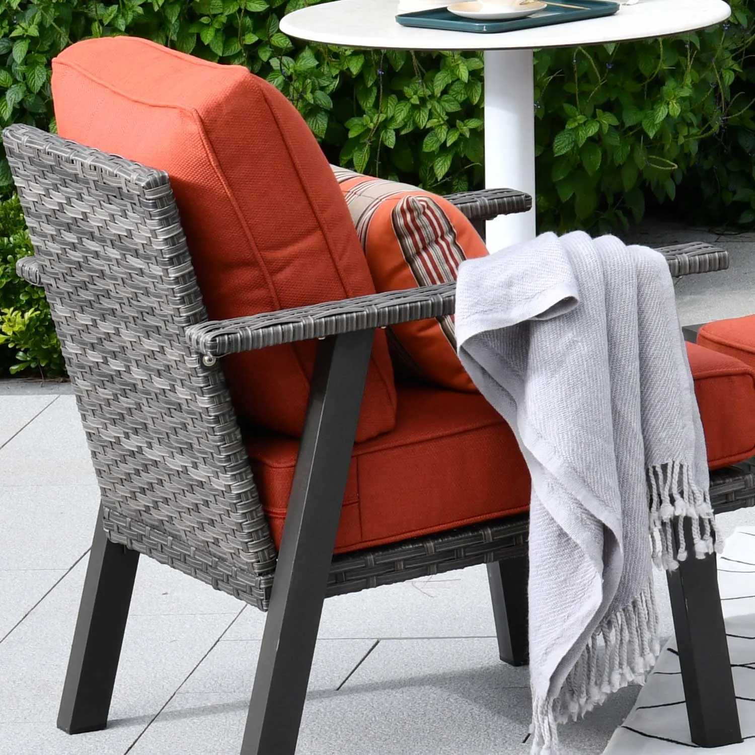 Ovios Patio Conversation Set 5 Piece with 2 Ottoman and 5'' Cushion, Olefin Fabric