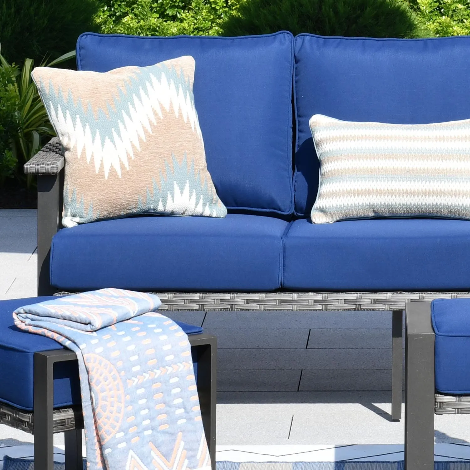 Ovios Patio Conversation Set 5 Piece with 2 Ottoman and 5'' Cushion, Olefin Fabric