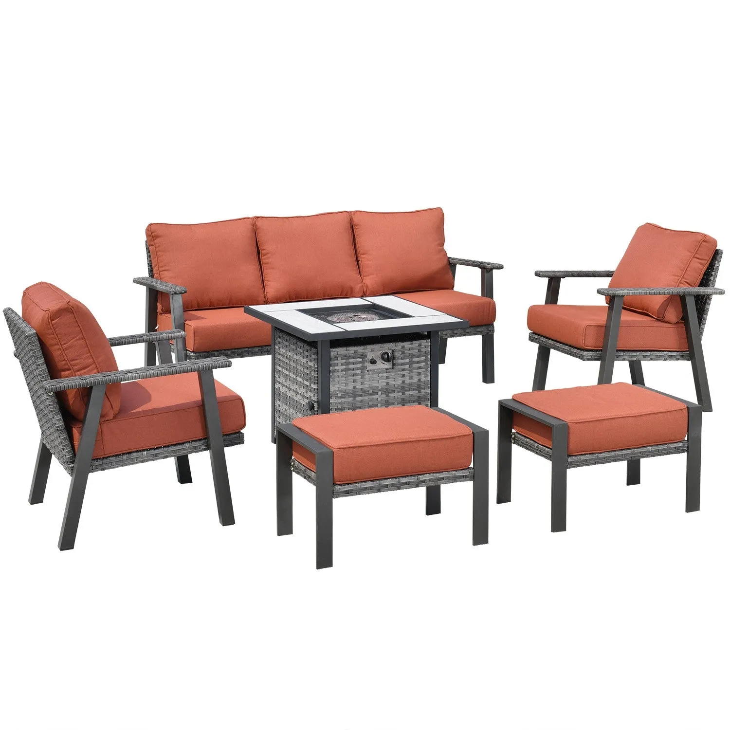 Ovios Patio Conversation Set 6 Piece with 30 '' fire pit table, 5'' Cushion, Olefin Fabric