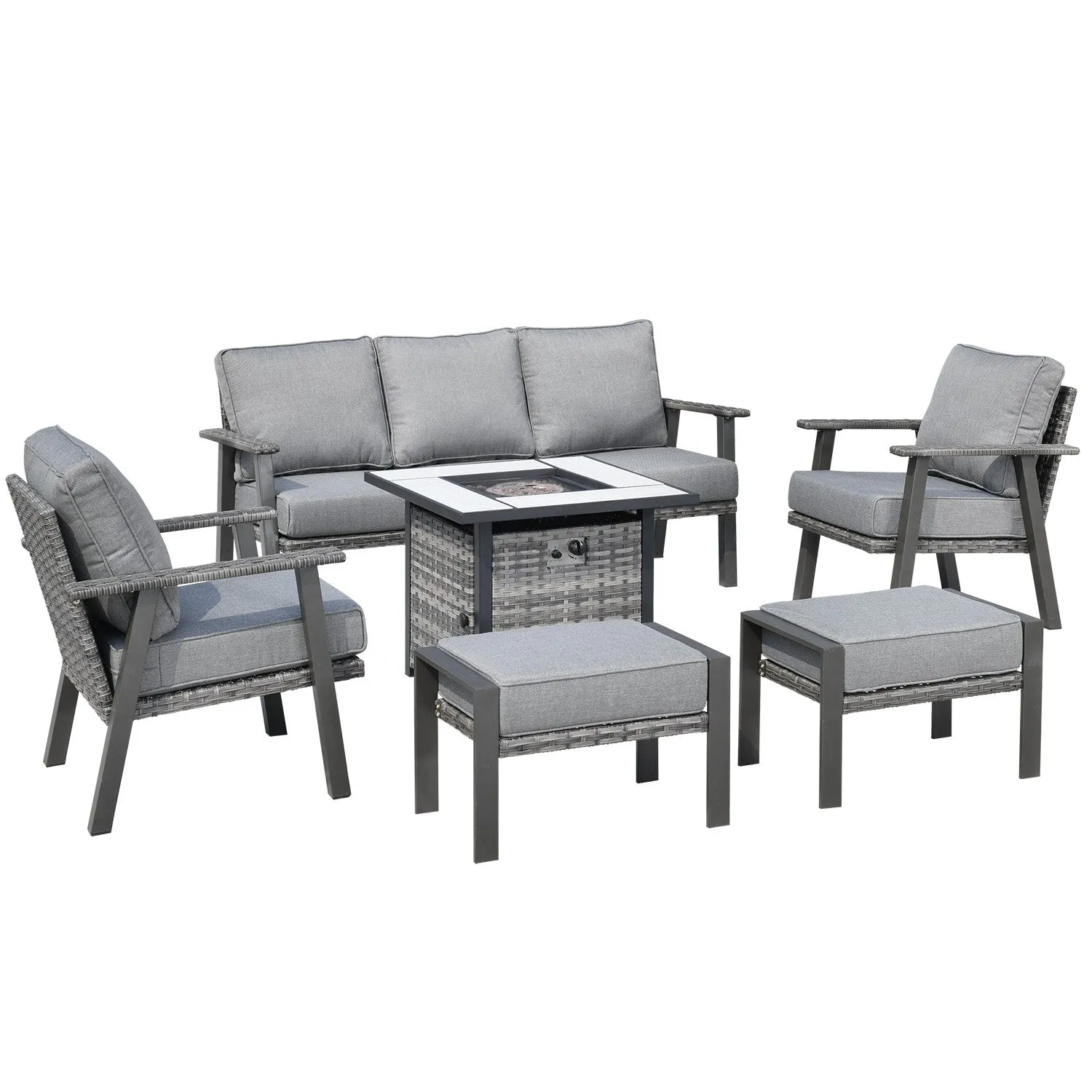 Ovios Patio Conversation Set 6 Piece with 30 '' fire pit table, 5'' Cushion, Olefin Fabric