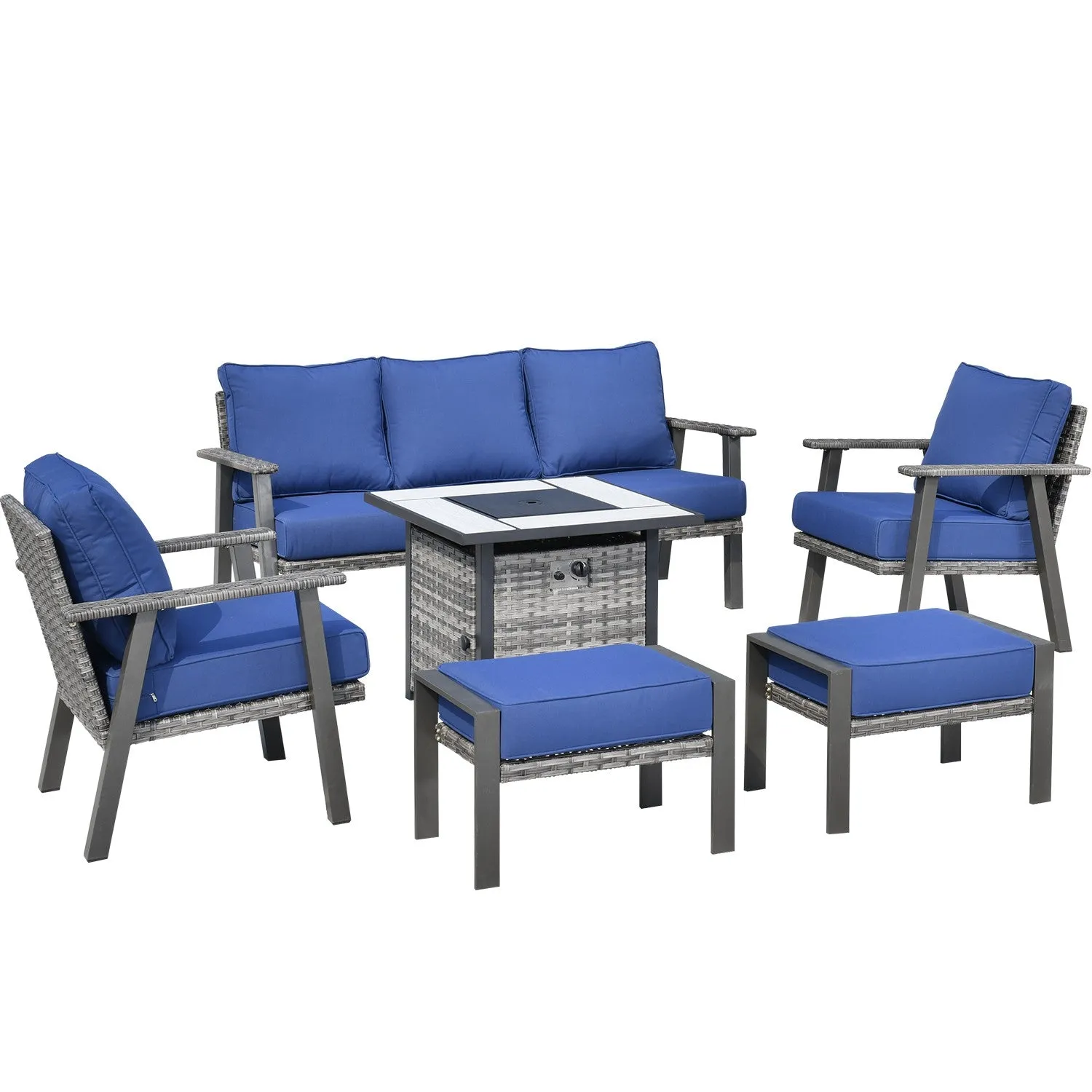 Ovios Patio Conversation Set 6 Piece with 30 '' fire pit table, 5'' Cushion, Olefin Fabric