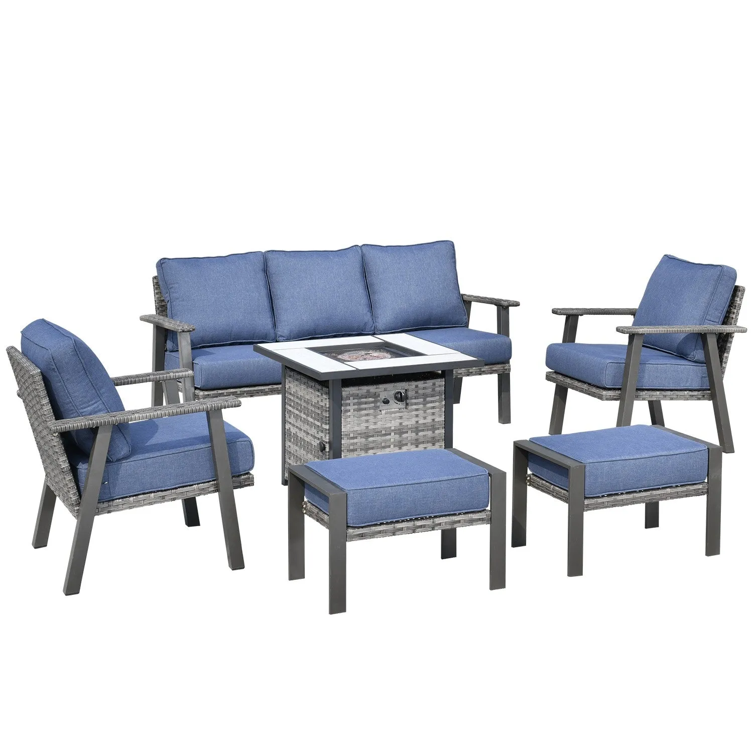 Ovios Patio Conversation Set 6 Piece with 30 '' fire pit table, 5'' Cushion, Olefin Fabric