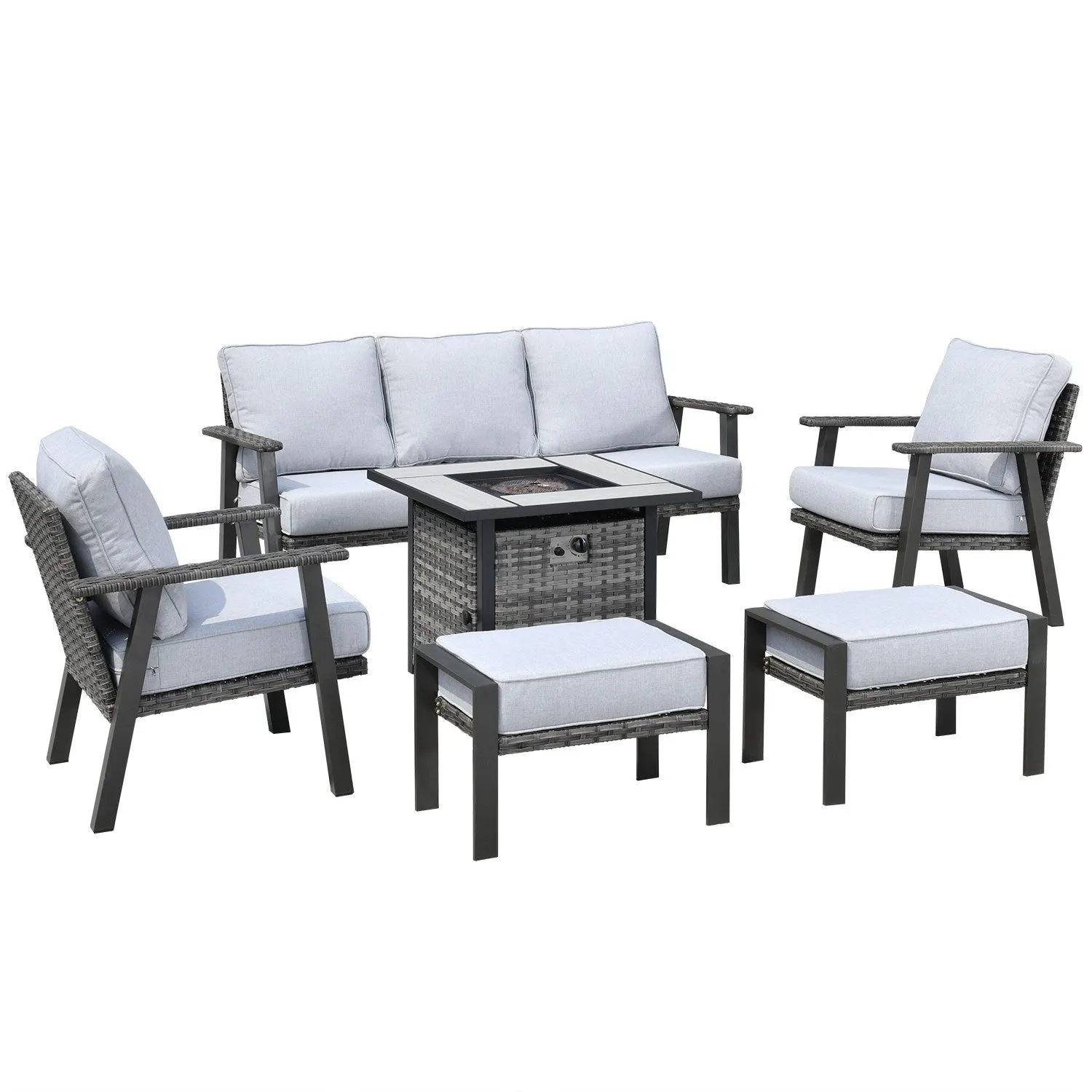 Ovios Patio Conversation Set 6 Piece with 30 '' fire pit table, 5'' Cushion, Olefin Fabric