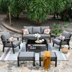 Ovios Patio Furniture Set 6 Piece With Table and Ottoman 5'' Cushion, Olefin Fabric