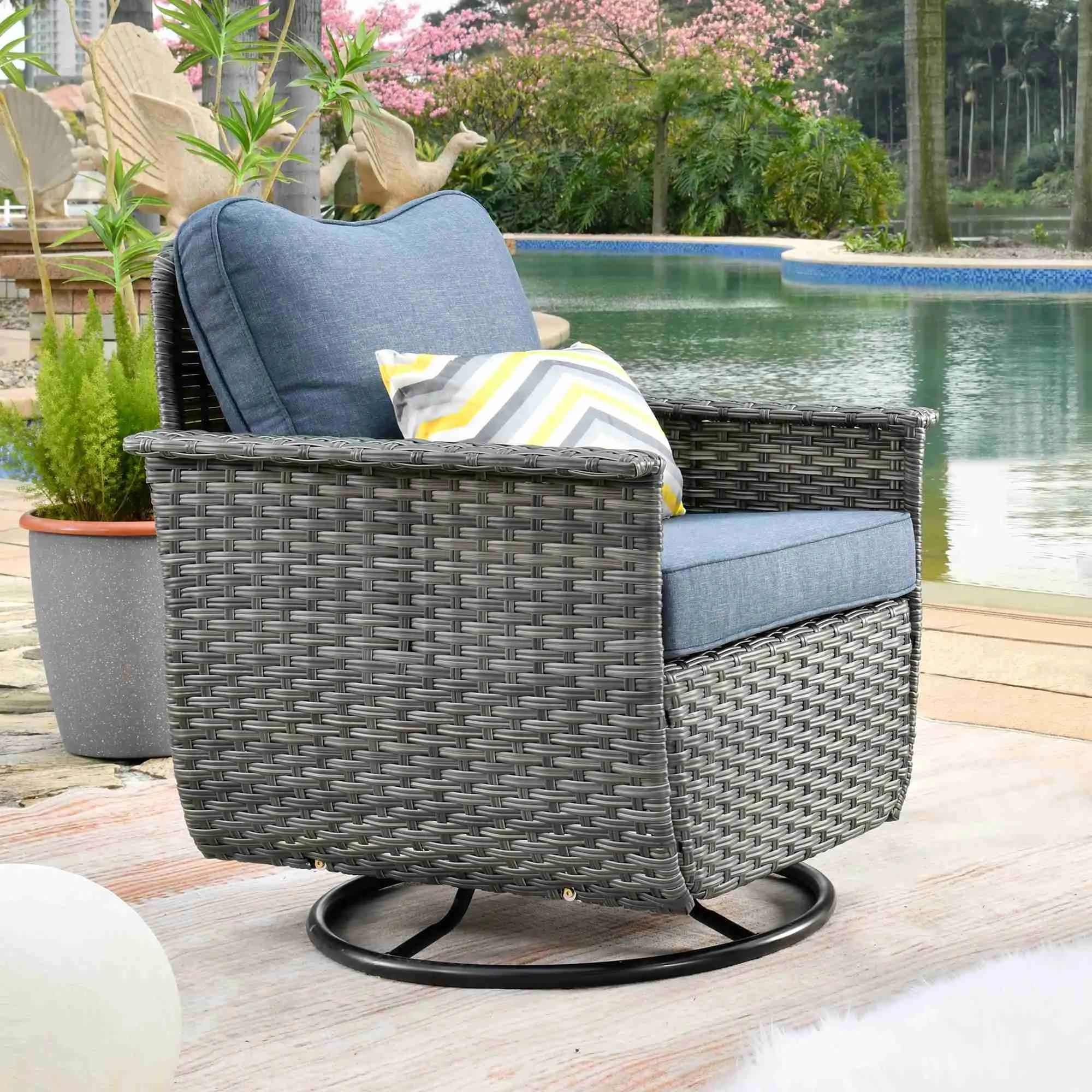 Ovios Rocking Chair Dark Grey Wicker Outdoor Table and Chairs matching Pet Sofa Series