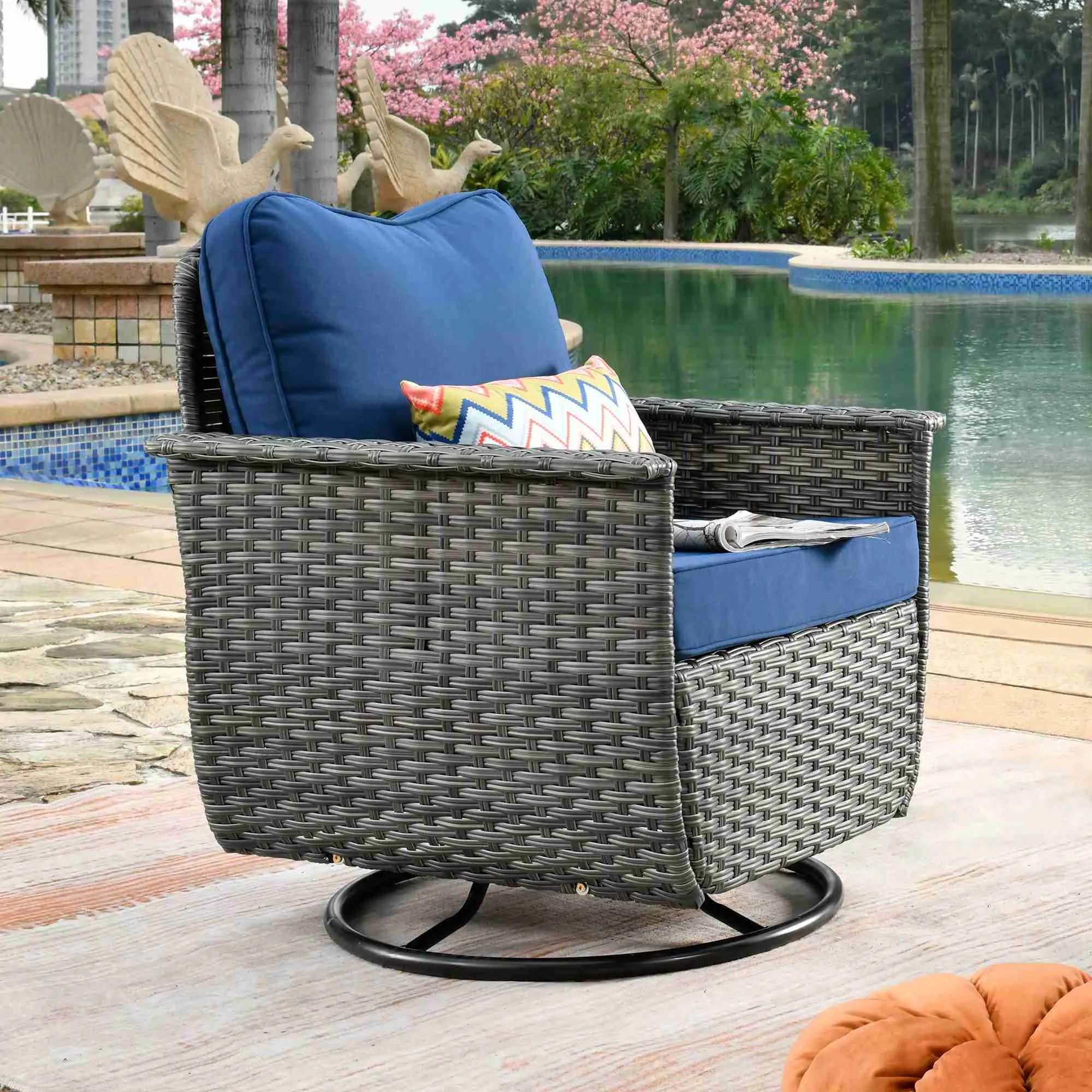 Ovios Rocking Chair Dark Grey Wicker Outdoor Table and Chairs matching Pet Sofa Series