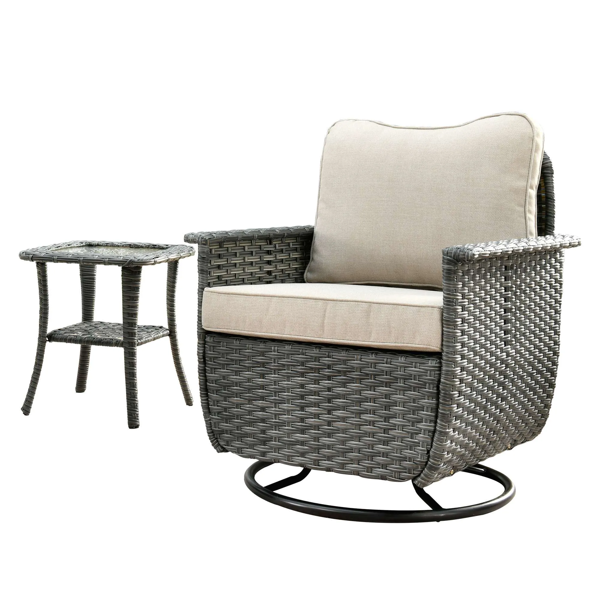 Ovios Rocking Chair Dark Grey Wicker Outdoor Table and Chairs matching Pet Sofa Series