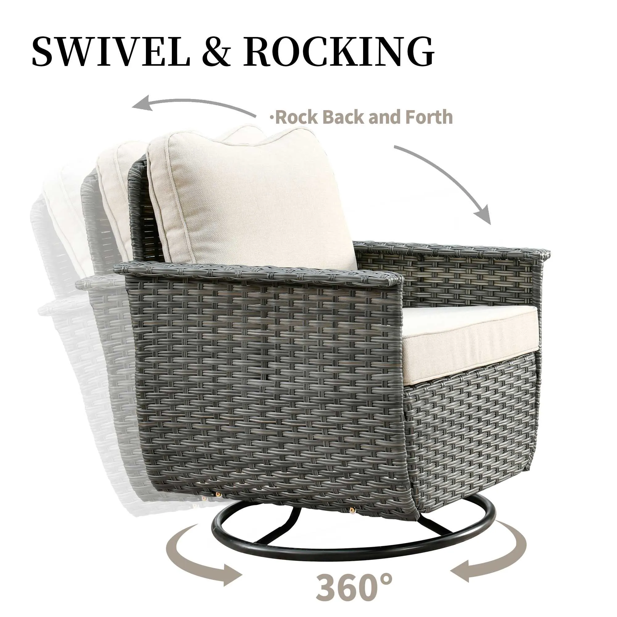 Ovios Rocking Chair Dark Grey Wicker Outdoor Table and Chairs matching Pet Sofa Series