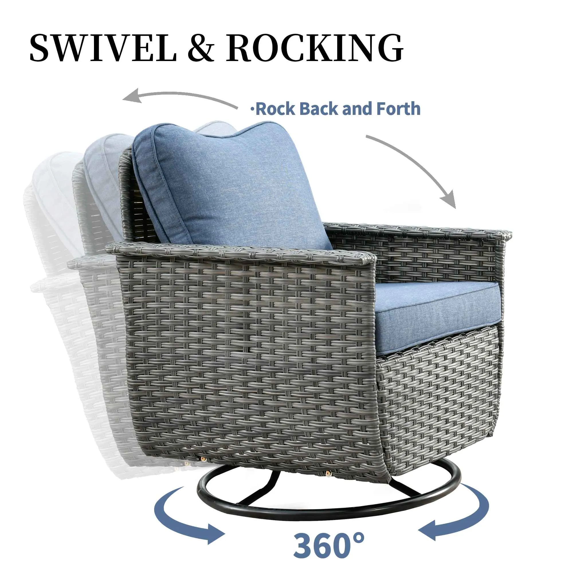 Ovios Rocking Chair Dark Grey Wicker Outdoor Table and Chairs matching Pet Sofa Series