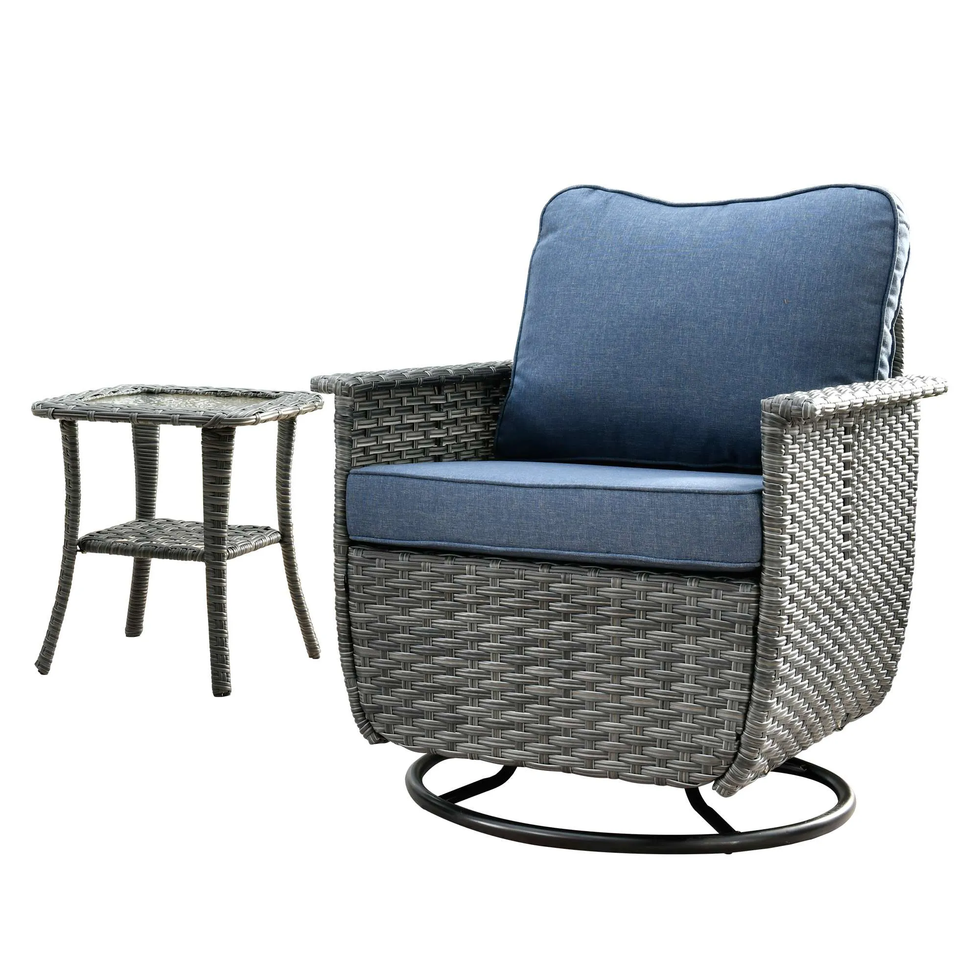 Ovios Rocking Chair Dark Grey Wicker Outdoor Table and Chairs matching Pet Sofa Series