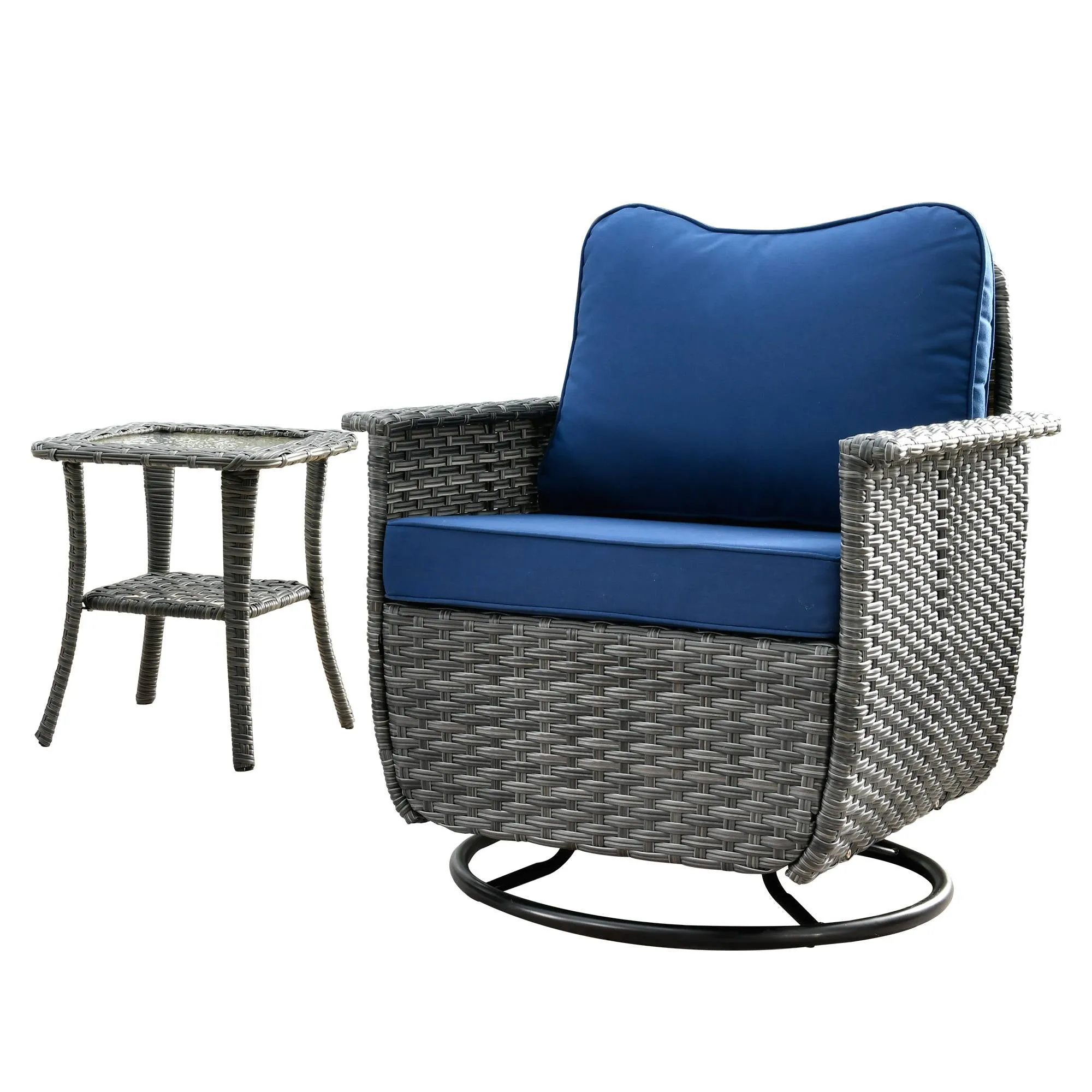 Ovios Rocking Chair Dark Grey Wicker Outdoor Table and Chairs matching Pet Sofa Series