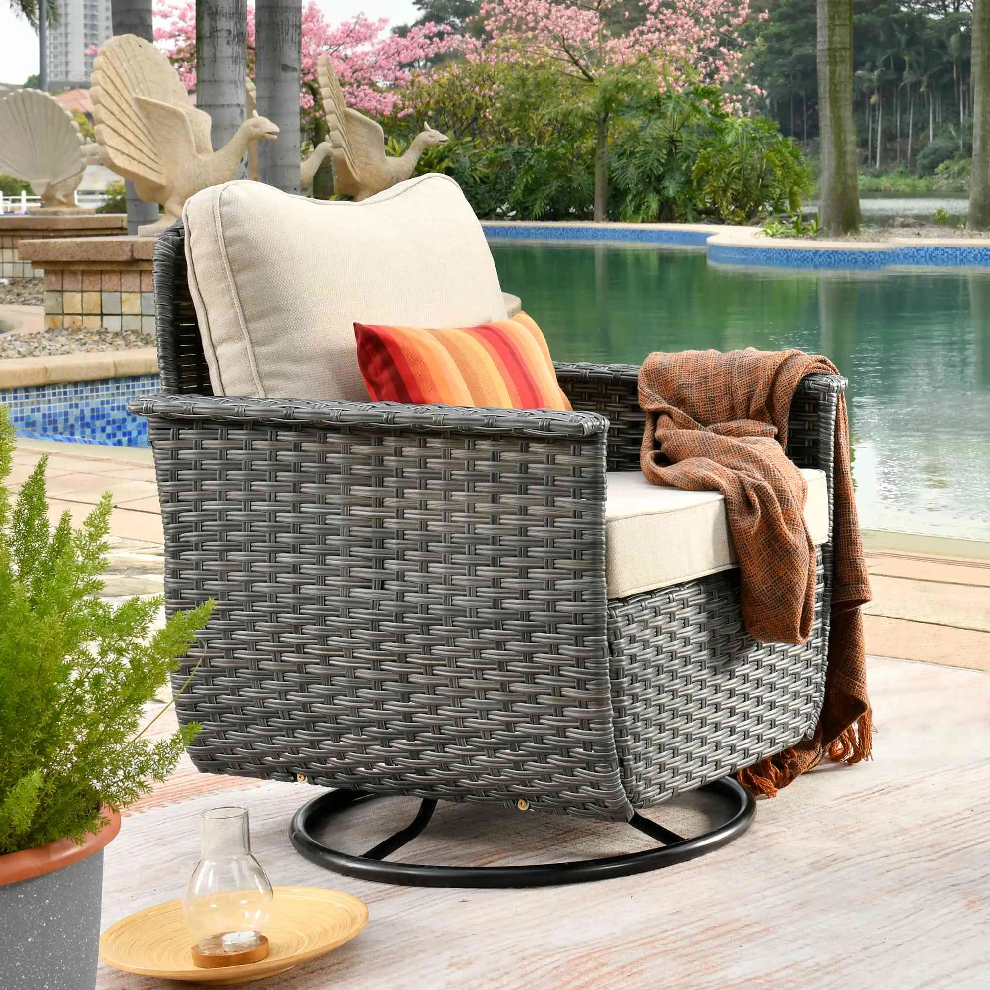 Ovios Rocking Chair Dark Grey Wicker Outdoor Table and Chairs matching Pet Sofa Series