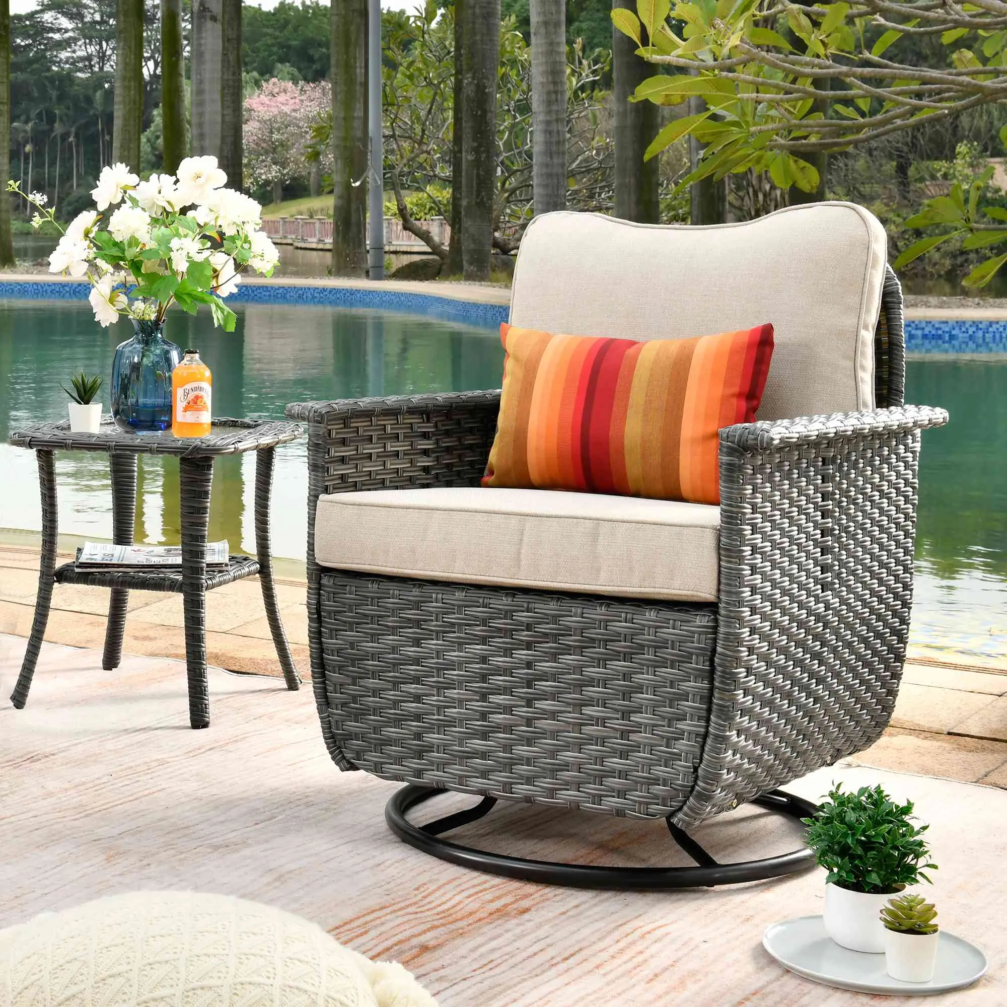 Ovios Rocking Chair Dark Grey Wicker Outdoor Table and Chairs matching Pet Sofa Series