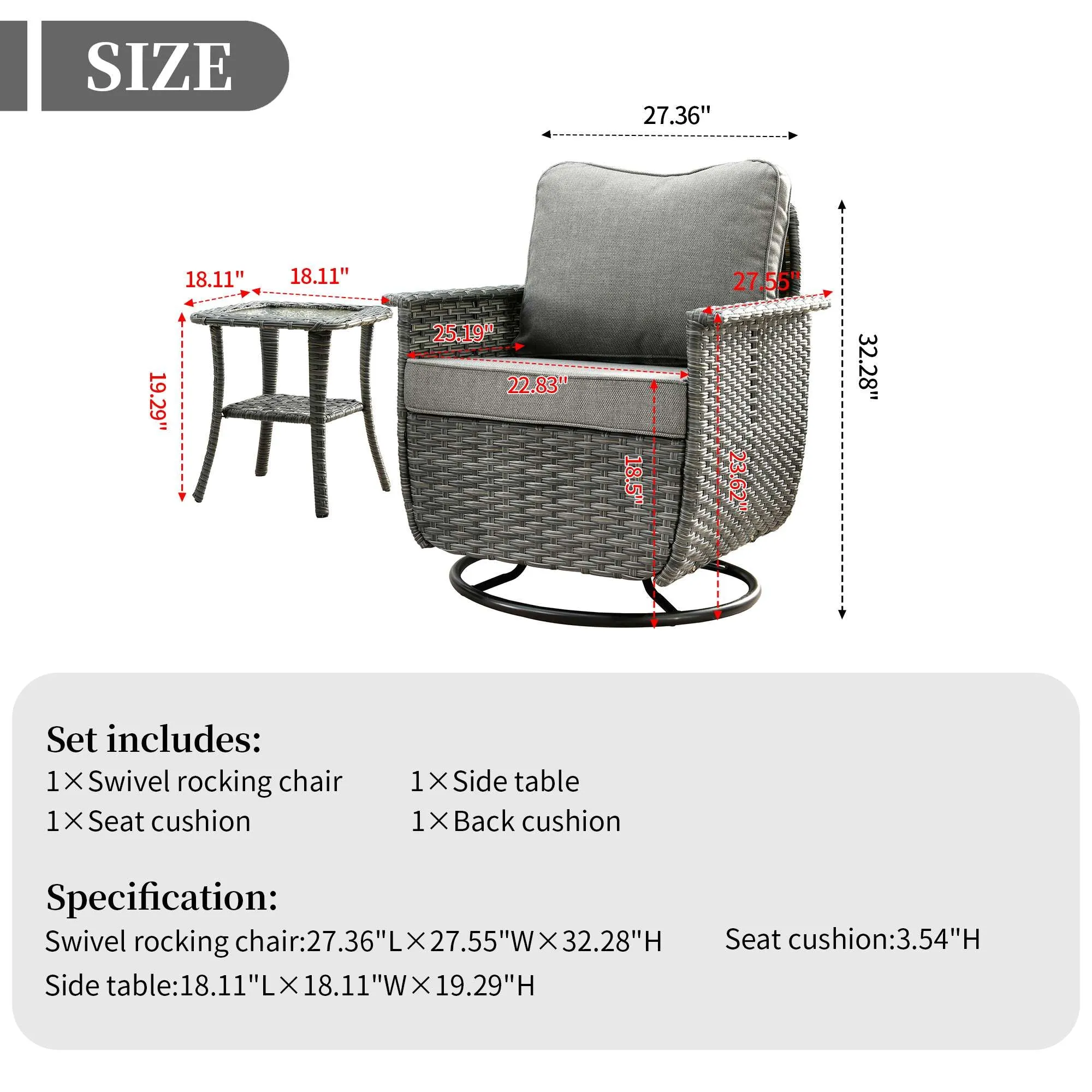 Ovios Rocking Chair Dark Grey Wicker Outdoor Table and Chairs matching Pet Sofa Series