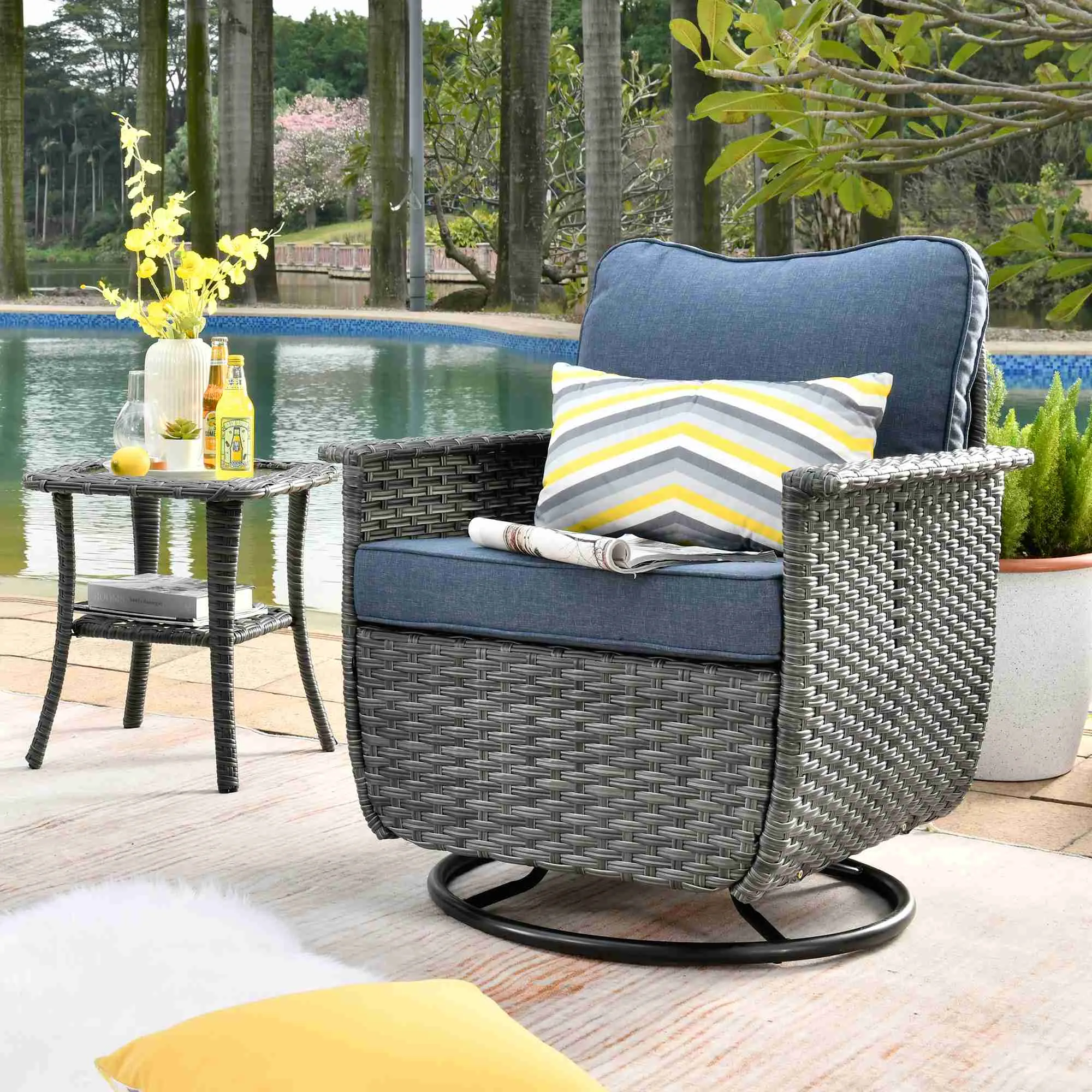 Ovios Rocking Chair Dark Grey Wicker Outdoor Table and Chairs matching Pet Sofa Series