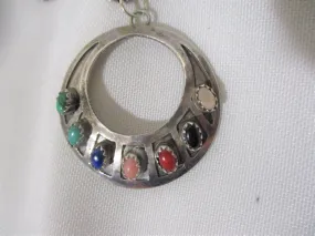 "BEAR" Signed NATIVE AMERICAN Motif 925 STERLING SILVER Necklace Southwestern Colorful Stone