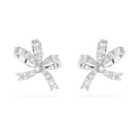 "Swarovski Volta stud earrings Bow, Small, White, Rhodium plated"