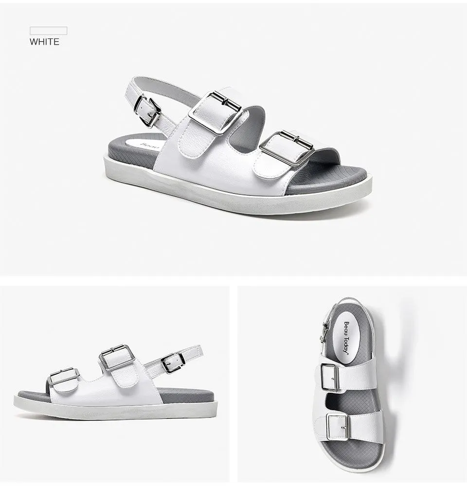 Sandals Women Genuine Leather Ankle Buckle Strap Summer Ladies Low Heel Shoes