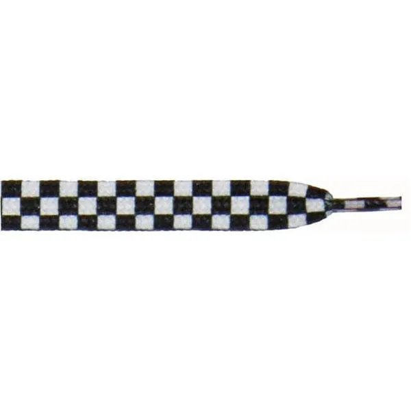 Wholesale Printed Flat 9/16 - White/Black Checker Large (12 Pair Pack) Shoelaces