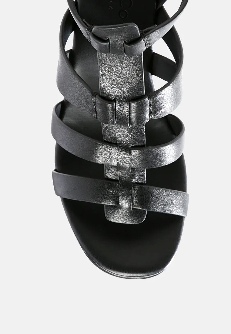 WINDRUSH Cage Wedge Leather Sandal in Black